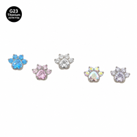 Piercing Labret en Titane G23 avec Zircon Cubique Plat et Zircon Cœur pour Oreille, Hélix, Cartilage, Lèvre, Plusieurs Couleurs, OEM
