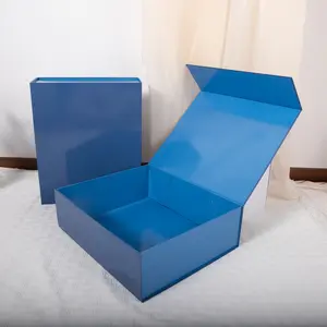 定制标志纸盒环保奢侈品牌蓝色纸板礼品假发接发磁性化妆品包装纸盒