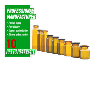 Clear Amber Glass Vials <b>Bottle</b> With <b>Plastic</b> Cap for Liquid and Powder Packing Amber Glass Vials for Medicine - Product Image 1