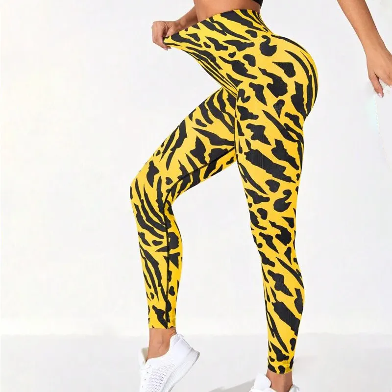 Calça esportiva com estampa de leopardo de secagem rápida, leggings de ioga com cintura alta e elástico ativo personalizado, sexy e sexy, de alta elasticidade
