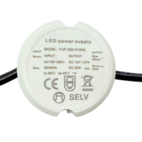 Transformateur LED étanche IP67 de classe 2, mini format rond, AC110V 240V DC12V 20W 1.67A, diamètre 48*22mm, pour éclairage de bande LED CCTV