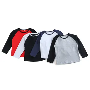 hot sale spring fall wholesale custom t shirt raglan sleeve cotton baby tops plain kids boys tshirt