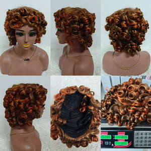 Letsfly Promotion 36$ Perruques bouclées ondulées de 14 pouces fabriquées à la machine avec frange, 100% cheveux humains naturels ondulés pour personnes noires, Perruques 1818 - Product Image 4