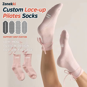 ZONEKKI Trending Products Pink Ribbon Crew Lace Tie up Pilates <strong>Socks</strong> <strong>Custom</strong> Yoga Pilates <strong>Socks</strong> Laceup <strong>Grip</strong> Yoga <strong>Socks</strong> - Product Image 1
