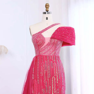 Jancember LSZ023 Chic Fuchsia Paillettes Perlées Sirène Fente Robes de Soirée pour Femmes - Product Image 2