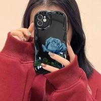 Coque de téléphone portable en silicone TPU de luxe avec imprimé rose bleue et bord ondulé pour iPhone 11 12 13 14 15 16 17 Pro Max