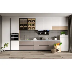 Villa Functional Kitchen Furniture Complete Cupboard Set Luxury Solid Wood Kitchen Cabinets Elegant Design Long Kitchen