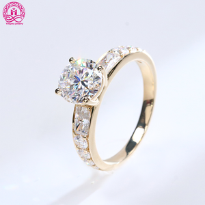 Высокое качество 2 карат круглое кольцо с муассанитом 9k 10k 14k 18k из твердого золота Муассанит ювелирные изделия обручальное кольцо - Product Image 1