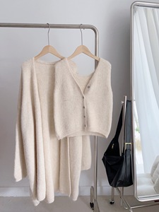 Suéter de Cachemira de visón Real para mujer, cárdigans largos de Cachemira para mujer, abrigo y Chaleco de punto, conjunto de dos piezas - Product Image 6