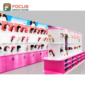 Modern Hair Wig Display Cabinet <b>Lighted</b> Glass Door Multi Layer Shelf Drawer Store Display Cabinet Unit - Product Image 3