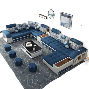 Современный дизайн водонепроницаемый тканевый деревянный классический синий пол отель 7-местный секционный диван мебель диван диваны для гостиной