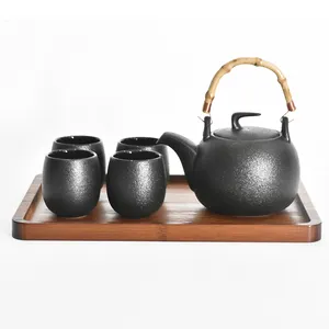 5-mảnh Nhật Bản màu đen ấm trà gang teacup Set
