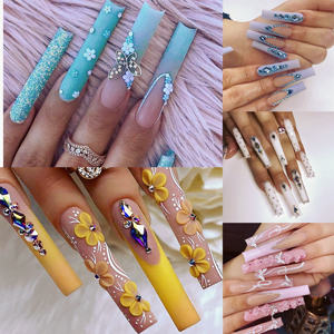 Unhas Postiças Longas com Glitter em Resina, Cobertura Total, Estilo Europeu-Americano Sexy e Exagerado - Product Image 2