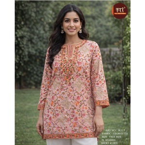<b>Top</b> Selling Women Cotton Georgette Kurti Designer Ethnic Wear Quick Dry All Seasons with Beautiful Patterns Party <b>Festive</b> - Product Image 1