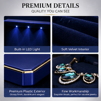 Boîte de rangement et de présentation de bijoux en plastique laqué, octogonale, faite à la main, avec 3 grandes LED, pour bagues, boucles d'oreilles et colliers