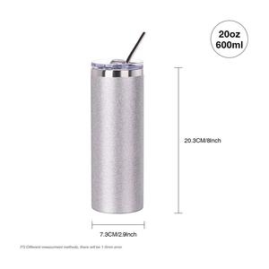 Gobelet isotherme fin à sublimation vierge, argenté, 20 OZ, en acier inoxydable droit, avec couvercle et paille métallique, pour café - Product Image 2