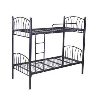 उच्च गुणवत्ता सस्ते धातु बच्चों डबल bunks बेड 2 डेकर धातु फ्रेम छात्रावास बेड काले चारपाई