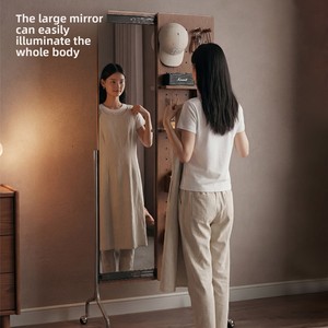 <span class=keywords><strong>Espejo</strong></span> de Cuerpo Entero Multifuncional de Roble Macizo con Panel Perforado para Almacenamiento y Ruedas para Dormitorio o Armario CYJ054 - Product Image 2