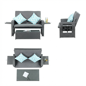 Ensemble <span class=keywords><strong>de</strong></span> canapé en rotin avec structure en acier moderne, dossier réglable et tables d'appoint, 2 places, mobilier <span class=keywords><strong>de</strong></span> <span class=keywords><strong>jardin</strong></span> pour terrasse - Product Image 4