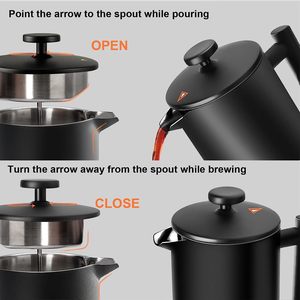 Presse à café française avec logo personnalisé Cafetière à double paroi en acier inoxydable de qualité 304 avec peinture noire 34oz (1L) - Product Image 3