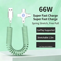 Cable de Carga Rápida USB Retráctil 3 en 1 con Resorte Enrollado, Cable Elástico de PVC para Cargador de Teléfono para Automóvil, Compatible con iPhone, Tipo-C y Micro USB