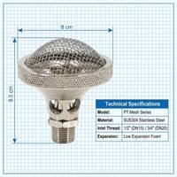 Buse en maille de fil d'acier inoxydable PT, 1/2" 3/4" Arroseur incendie à aspiration d'air et d'eau double usage pour système de déversement, SUS304
