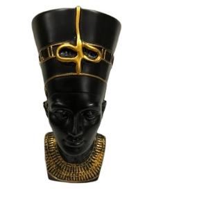 Statues pharaoniques égyptiennes anciennes en polyester, noir et jaune, faites à la main, qualité supérieure, décoration d'intérieur, Néfertiti (14x20x6cm) 500g EG - Product Image 1