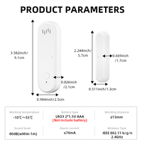 Capteur de contact de porte intelligent WiFi Tuya WL-19KWT, capteur magnétique de porte/fenêtre WiFi Tuya avec alarme sonore de 80 dB, sécurité domestique
