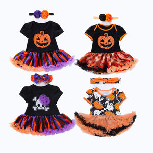 Venta al por mayor Bebé Ropa de Halloween niña calabaza dibujos animados manga corta mameluco vestido lindo recién nacido Festival ropa - Product Image 1