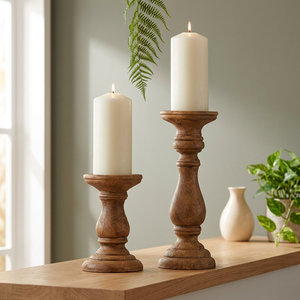 Juego de 2 Portavelas de Madera Rústica, Decoración de Mesa con Acabado Pulido a Mano - Product Image 3