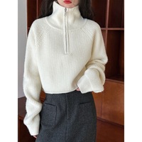Nouveau pull automne-hiver, design rajeunissant, coupe ample, effet amincissant, fermeture éclair, col décontracté, qualité supérieure