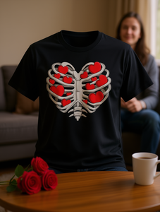 T-shirt da uomo a forma di cuore per San Valentino, in cotone nero, casual, girocollo, a maniche corte, stampata, vestibilità regolare - Product Image 2