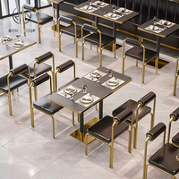 Ensemble de meubles de café moderne, restaurant, canapé en cuir véritable, table en marbre et chaises