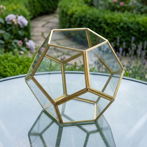 Wholesale Modern Home Decorations Brass and Glass Geometric Shape Terrarium for Plants and Candles - Product Image 1
