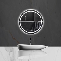 Cermin Kamar Mandi Pintar LED Tahan Air Modern CE/UL, Cermin Mandi Bulat Anti Kabut dengan Kontrol Sentuh dan Lampu