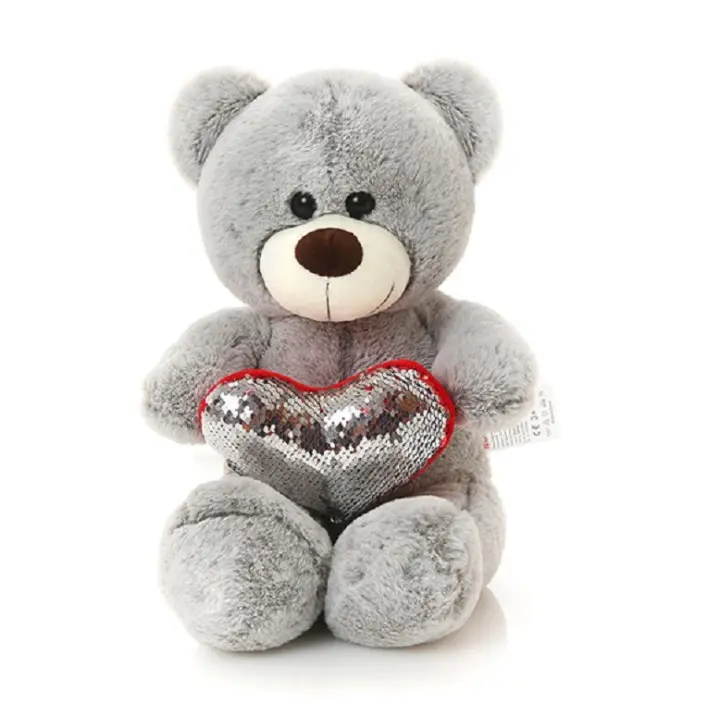 Original Teddy Bear Cuddly Soft Plush Fashion Designs Dolls Bedtime Hugging Toy with Sequin heart