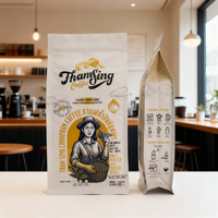 Sac d'emballage de café personnalisé imprimé en gravure de sécurité, vente chaude 2026, 500g 1kg, avec valve haute pour pochette à fond plat