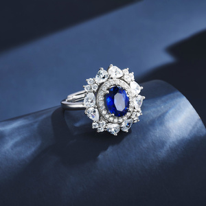 Anillo de plata 925 con zafiro, corte oval brillante, estilo romántico para mujer - Product Image 4