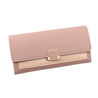 Dompet Wanita Baru dari Bahan PU, Portabel, Warna Solid, Sederhana, Lipat Tiga, untuk Dompet Koin dengan Lapisan Poliester, Dompet Blok
