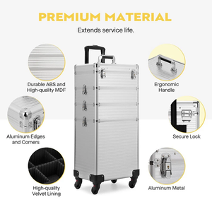 Valigia Trucco Professionale 4 in 1 con Specchio LED a 3 Colori, Trolley per Cosmetologia con 4 Chiavi - Product Image 4