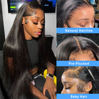 Perruques Lace Front HD Transparentes 13x4 de 40 Pouces, Pré-Pluckées, Sans Colle, Lisses Comme des Baguettes, Cheveux Bruts Brésiliens Vierge Remy Double Drawn, Blanchis