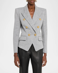 <span class=keywords><strong>Blazer</strong></span> da Donna in Misto Lana Grigio Personalizzato, Doppiopetto <span class=keywords><strong>con</strong></span> <span class=keywords><strong>Bottoni</strong></span> Dorati, Vestibilità Slim, Elegante Giacca da Ufficio, Servizio OEM/ODM - Product Image 2
