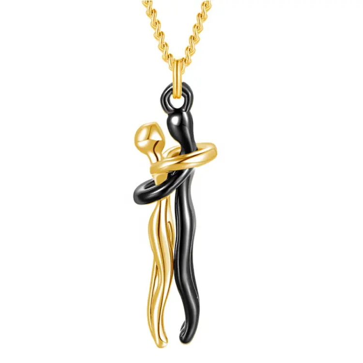 2022 nuovi gioielli unici collana in acciaio inossidabile con catena a corda intrecciata a due colori collana con ciondolo a forma di coppia placcata in oro 18 carati