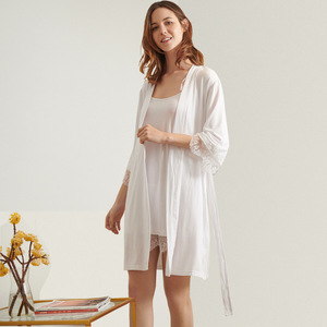 Abito in raso Sexy da <span class=keywords><strong>donna</strong></span> in pizzo di <span class=keywords><strong>cotone</strong></span> per festa di nozze <span class=keywords><strong>vestaglia</strong></span> da sposa taglie forti indumenti da notte da mattina con motivi solidi - Product Image 4