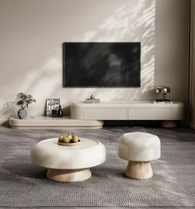 Meuble <span class=keywords><strong>TV</strong></span> <span class=keywords><strong>incurvé</strong></span> moderne, couleur crème, grand rangement, meubles de salon, élégant et durable - Product Image 3