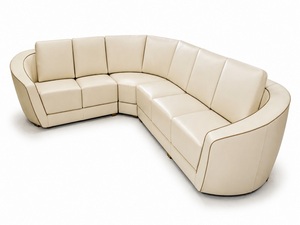 Sofá Seccional Modular en Forma de L de Cuero Crema Curvo de Lujo, Muebles Modernos para Sala de Estar, Tapicería Elegante y Cómoda - Product Image 1