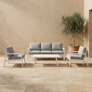 Ensemble de canapés d'extérieur de luxe moderne avec structure en aluminium blanc et coussins gris imperméables pour villa, jardin et terrasse de resort - Product Image 1