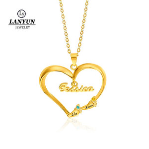 เครื่องประดับสำหรับครอบครัวส่วนบุคคลชื่อที่กำหนดเองเท้าของเด็กสร้อยคอจี้เพทายหัวใจจี้ชุบทองสำหรับเป็นของขวัญวันแม่ - Product Image 1