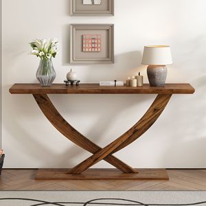 DB Mirod 57 ''Table console Design rustique moderne avec jambe croisée Construction en orme robuste ample espace de surface pour vivre pour l'entrée - Product Image 1