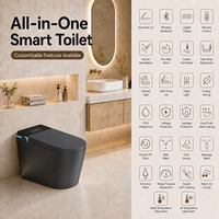 WC intelligent carré haut de gamme avec réservoir intégré, couvercle et chasse d'eau automatiques, éclairage d'ambiance, commande vocale et siège chauffant, drainage en forme de P